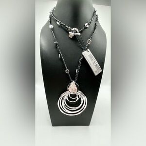 NWT Robert Lee Morris Soho Silver Plated Hammered Circles Corded Necklace